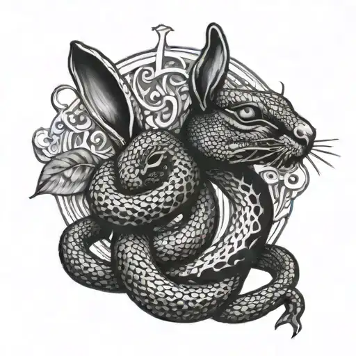 metalli snake and black rabbit tattoo design idea