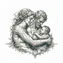dyonysius holding Aphrodite in his lap that had scars on her arms  tattoo design idea