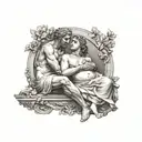 dyonysius holding Aphrodite in his lap that had scars on her arms  tattoo design idea