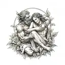 dyonysius holding Aphrodite in his lap that had scars on her arms  tattoo design idea