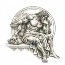 dyonysius holding Aphrodite in his lap that had scars on her arms  tattoo design idea