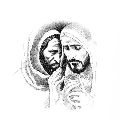 man doing drugs with Jesus crying in the background tattoo design idea