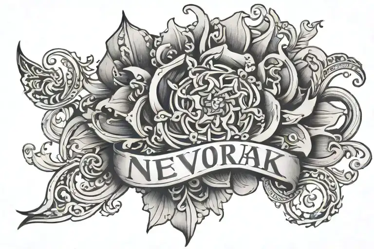 a black and white tattoo with the name nevorak, transparent background tattoo design idea
