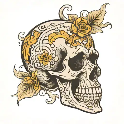 skull without a lower jaw with two crossed scientific pippetts underneath the skull tattoo design idea