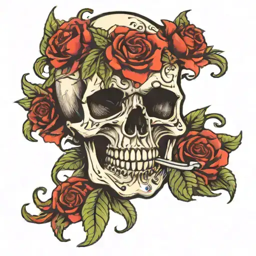 skull missing its lower jaw with two crossed pippetts below it tattoo design idea