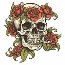 skull missing its lower jaw with two crossed pippetts below it tattoo design idea