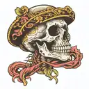 skull missing its lower jaw with two crossed pippetts below it tattoo design idea