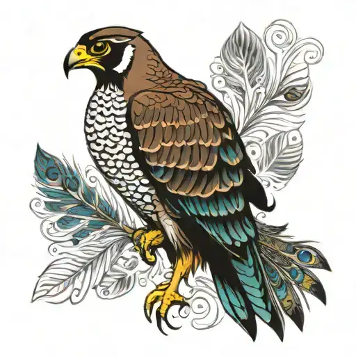 falcon with peacock feathers  tattoo design idea