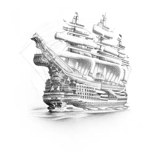 big ship with woman's on it tattoo design idea