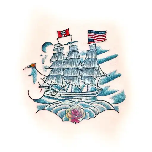 big ship with woman's on it tattoo design idea