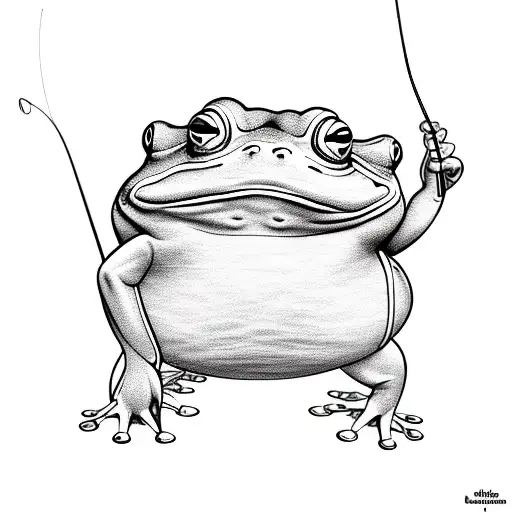 Sketch Fat Frog Holding A Fishing Rod In The Tattoo Idea - BlackInk AI