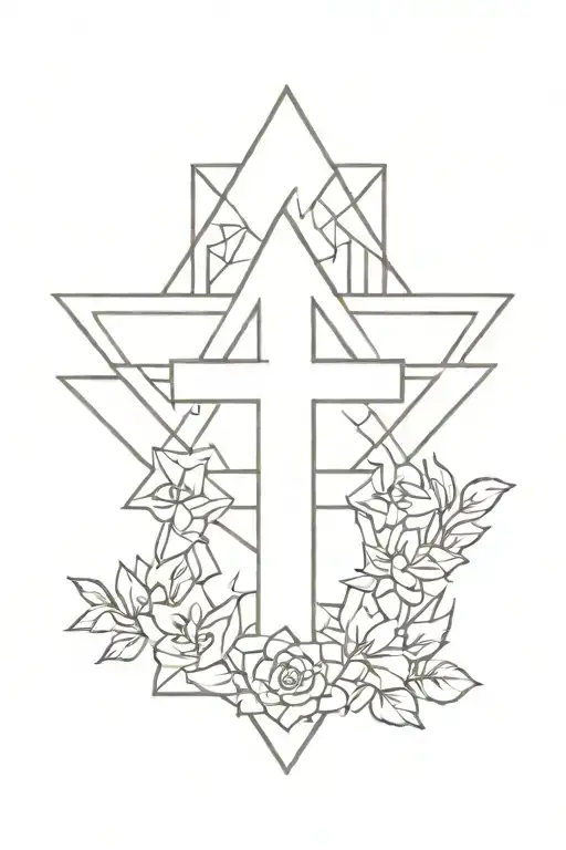 Composition of the Cross and Star of David statue tattoo design idea