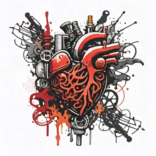biomechanical heart shaped lock tattoo design idea