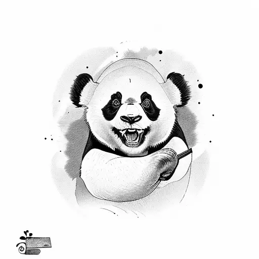 mad/happy panda face split with bamboo  tattoo design idea