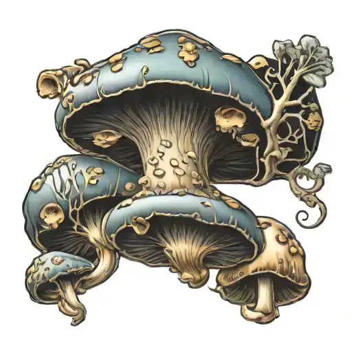 Golden Teacher Mushroom spores forming tattoo design idea