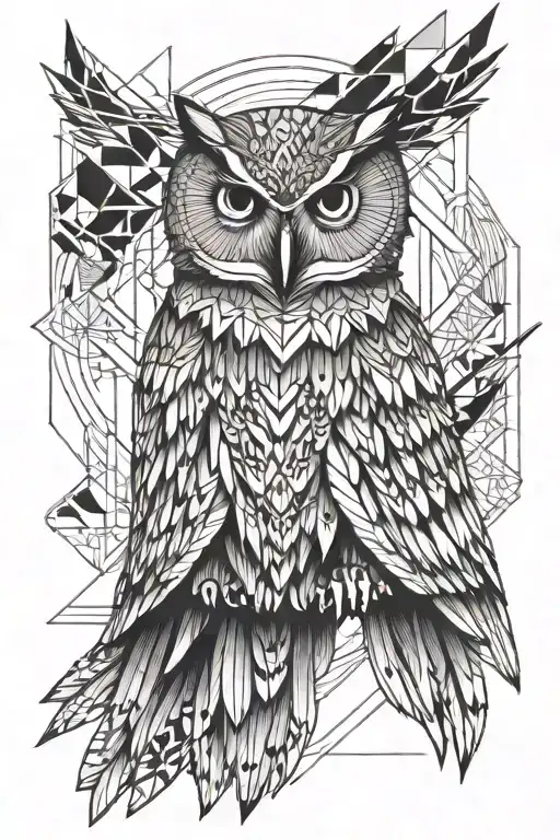 Full owl with open wings, with geometric lines and design in the background, this is going in a forearm  tattoo design idea