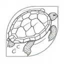 small fine line  turtle with the letters c and j  tattoo design idea