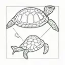 small fine line  turtle with the letters c and j  tattoo design idea
