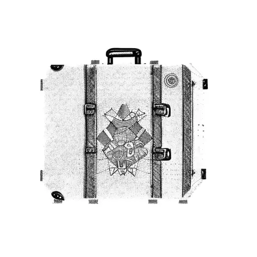 A vintage suitcase with travel stickers from different countries tattoo design idea