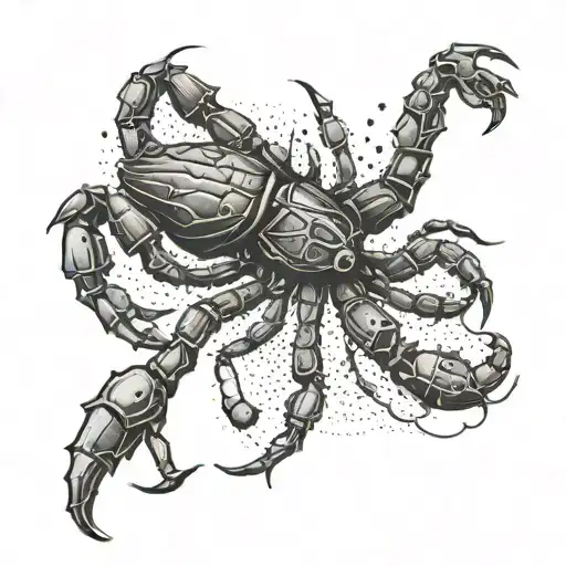 A scorpion made out of various musical instruments like guitars and drums tattoo design idea