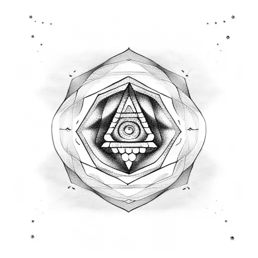 Craft a dotwork tattoo showcasing the all-seeing eye within a geometric keyhole, symbolizing the unlocking of universal knowledge tattoo design idea