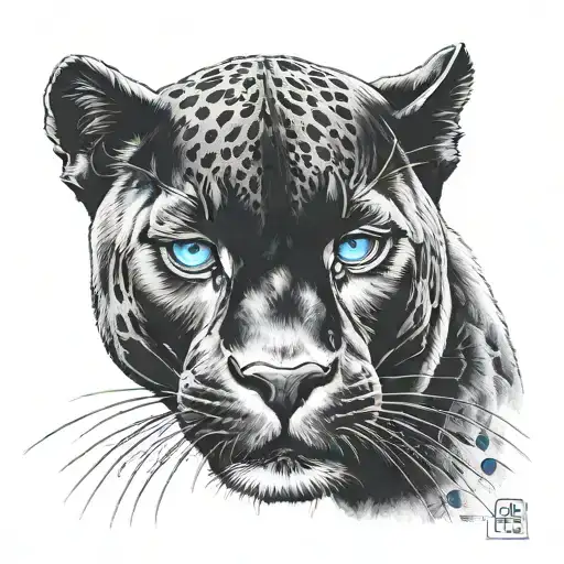 black panther with blue eyes and a blue moon background  tattoo design idea