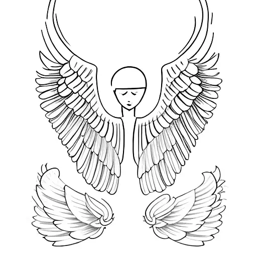 angel wings only  with halo on top with the name "Mary Cole" below the wings tattoo design idea