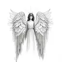 angel wings with halo with the name "Mary Cole" below the wings tattoo design idea