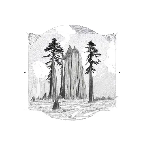 aesthetic semi-circle with redwood tree tattoo design idea