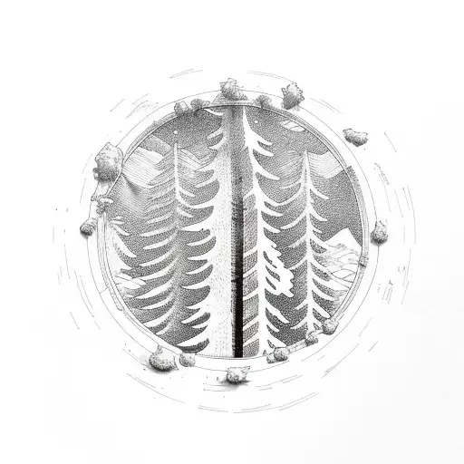 aesthetic half circle with redwood tree tattoo design idea