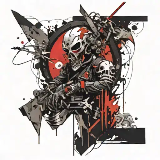 along with a sly dragon and a black ninja boy and a sly skeleton tattoo design idea