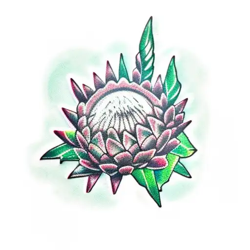 protea with jade stone with Silver Fern tattoo design idea