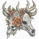 flower, deer skull tattoo design idea