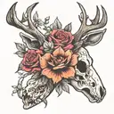 flower, deer skull tattoo design idea