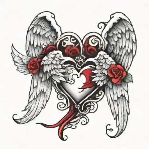 angel wings and heart  tattoo design idea