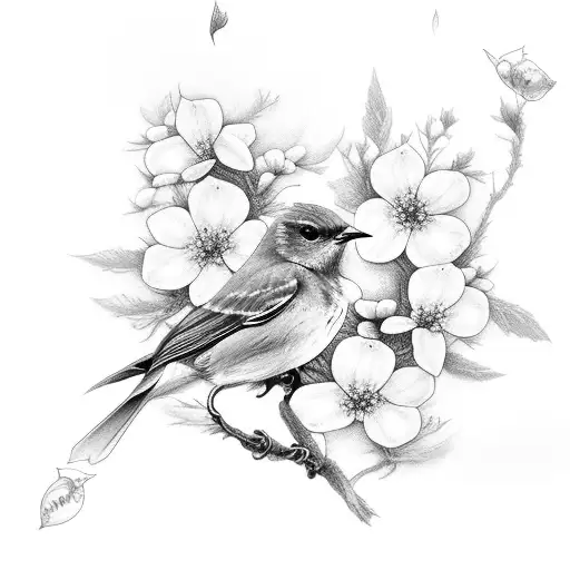 eastern bluebird with white blossoms tattoo design idea