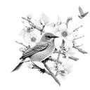 eastern bluebird with white blossoms tattoo design idea