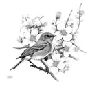 eastern bluebird with white blossoms tattoo design idea