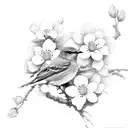eastern bluebird with white blossoms tattoo design idea