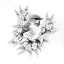 eastern bluebird with white blossoms tattoo design idea