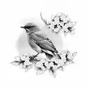 eastern bluebird with white blossoms tattoo design idea