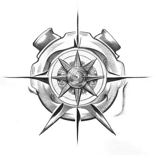 posiedon with trident, compass tattoo design idea