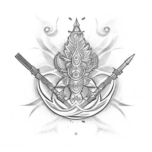 Subramanya Swamy's weapon in a dotwork style tattoo design idea