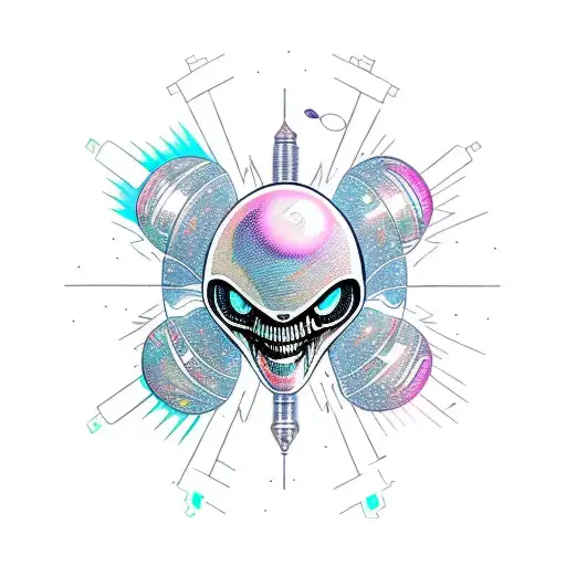 cartoon alien third eye in space fine line tattoo design idea