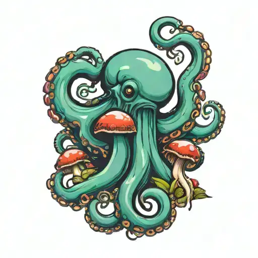 octopus and mushrooms   tattoo design idea