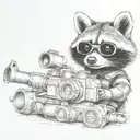 raccoon with goggles and gun tattoo design idea