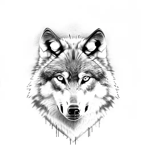 wolf with three in background tattoo design idea