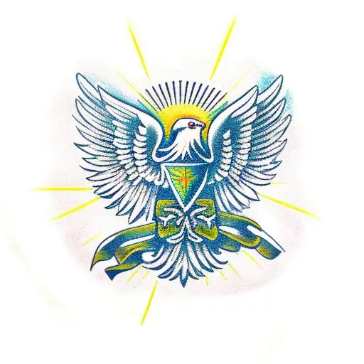 3 trees with polish eagle in front and Christian cross tattoo design idea