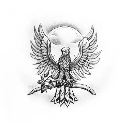 forest with polish eagle in front and holding Christian cross tattoo design idea