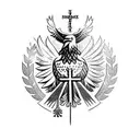 forest with polish eagle in front and holding Christian cross tattoo design idea